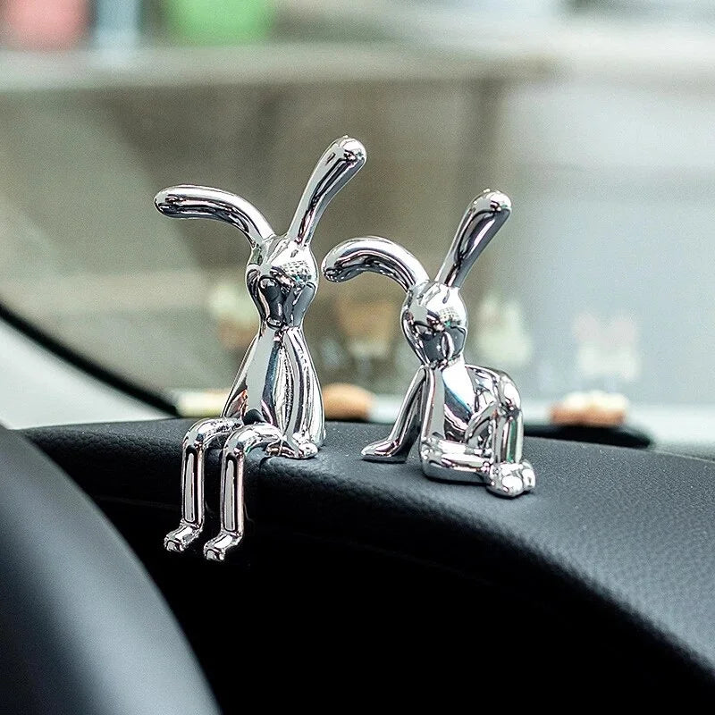 2PCS Long-Eared Rabbit Ornaments – Cute Decorative Statues for Home & Car