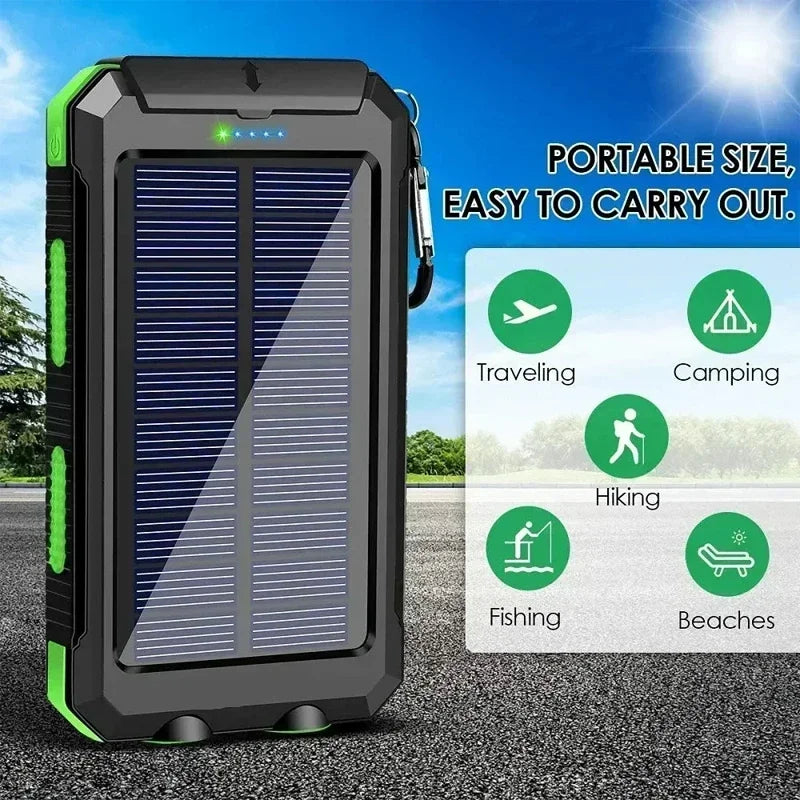 50000mAh Solar Power Bank with LED Flashlight & Dual USB Fast Charging