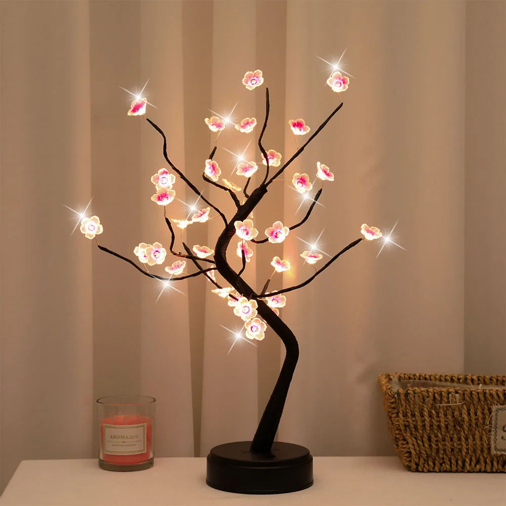 Cherry Blossom LED Tree Night Light – USB/Battery Powered Touch Lamp