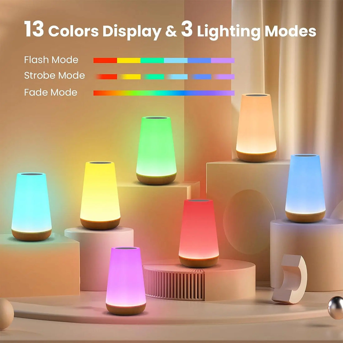 RGB Touch Night Light – 13-Color USB Rechargeable Lamp with Remote