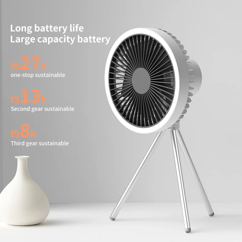 10000mAh Portable Camping Fan with LED Light – Rechargeable Wireless Tent Ceiling Fan